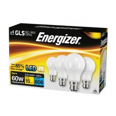 Energizer® LED BC (B22) Opal GLS Non-Dimmable Bulb, Warm White 806 lm 8.2W (Pack 4) ENGS14056