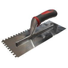 Faithfull Notched Trowel Serrated 6mm Stainless Steel Soft Grip Handle 11 x 4.1/2in FAISGTNOT6SS