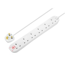 Masterplug Extension Lead 240V 6-Gang 13A White Surge Protected 2m MSTSRG6210