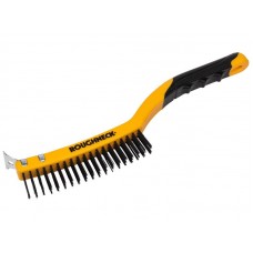 Roughneck Carbon Steel Wire Brush Soft Grip with Scraper 355mm (14in) - 3 Row ROU52030