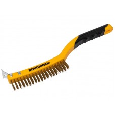 Roughneck Brass Wire Brush Soft Grip with Scraper 355mm (14in) - 3 Row ROU52034