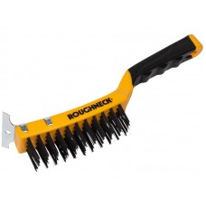 Roughneck Carbon Steel Wire Brush Soft Grip with Scraper 300mm (12in) - 4 Row ROU52042