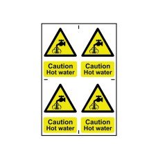 Scan Caution Hot Water - 4 PVC Signs 100 x 100mm SCA1309